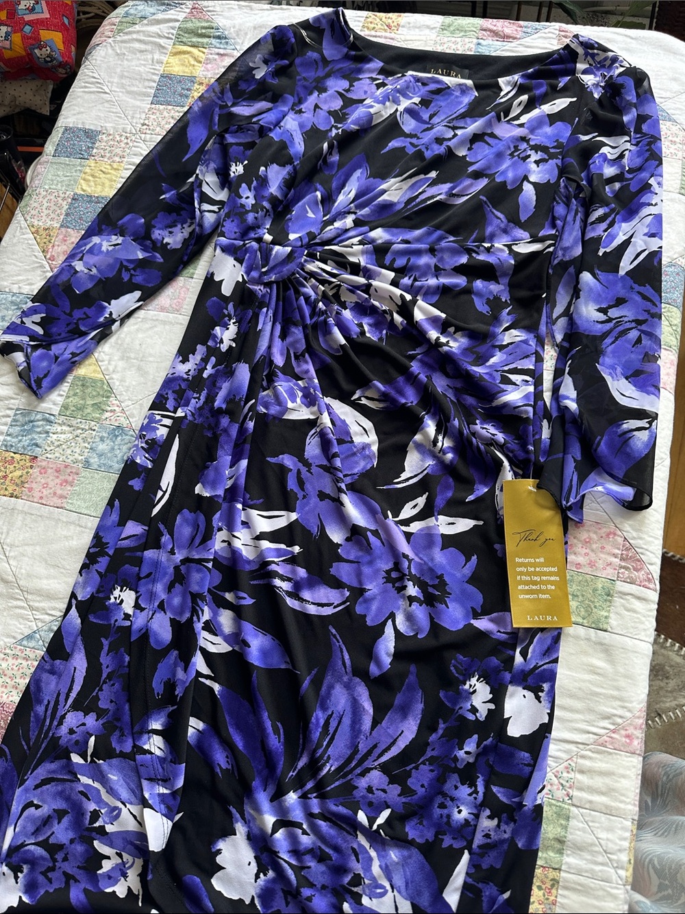 W—LAura Black Long Sleeve Dress with Purple and White Floral Print